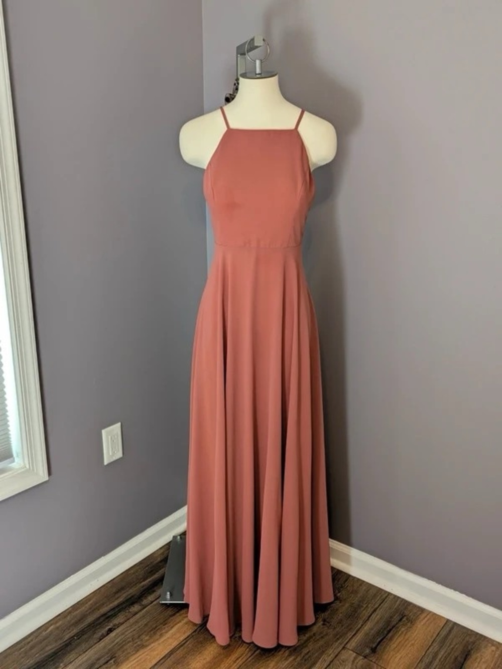 Sleeveless Dusty Rose Maxi Dress with Slim Straps